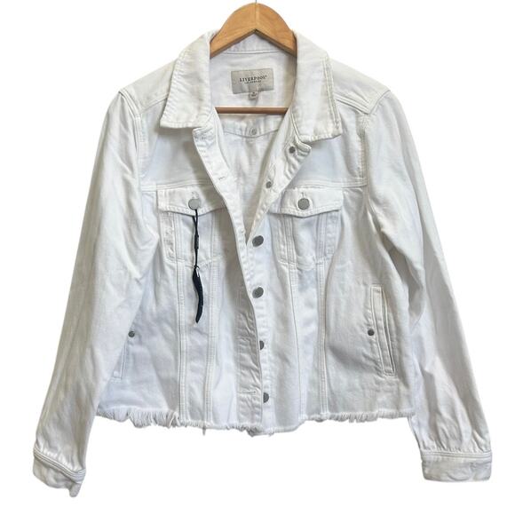 Liverpool Los Angeles Jackets & Blazers - Liverpool Los Angeles White Denim Cropped Distressed Hem Jacket Womens XL NWT